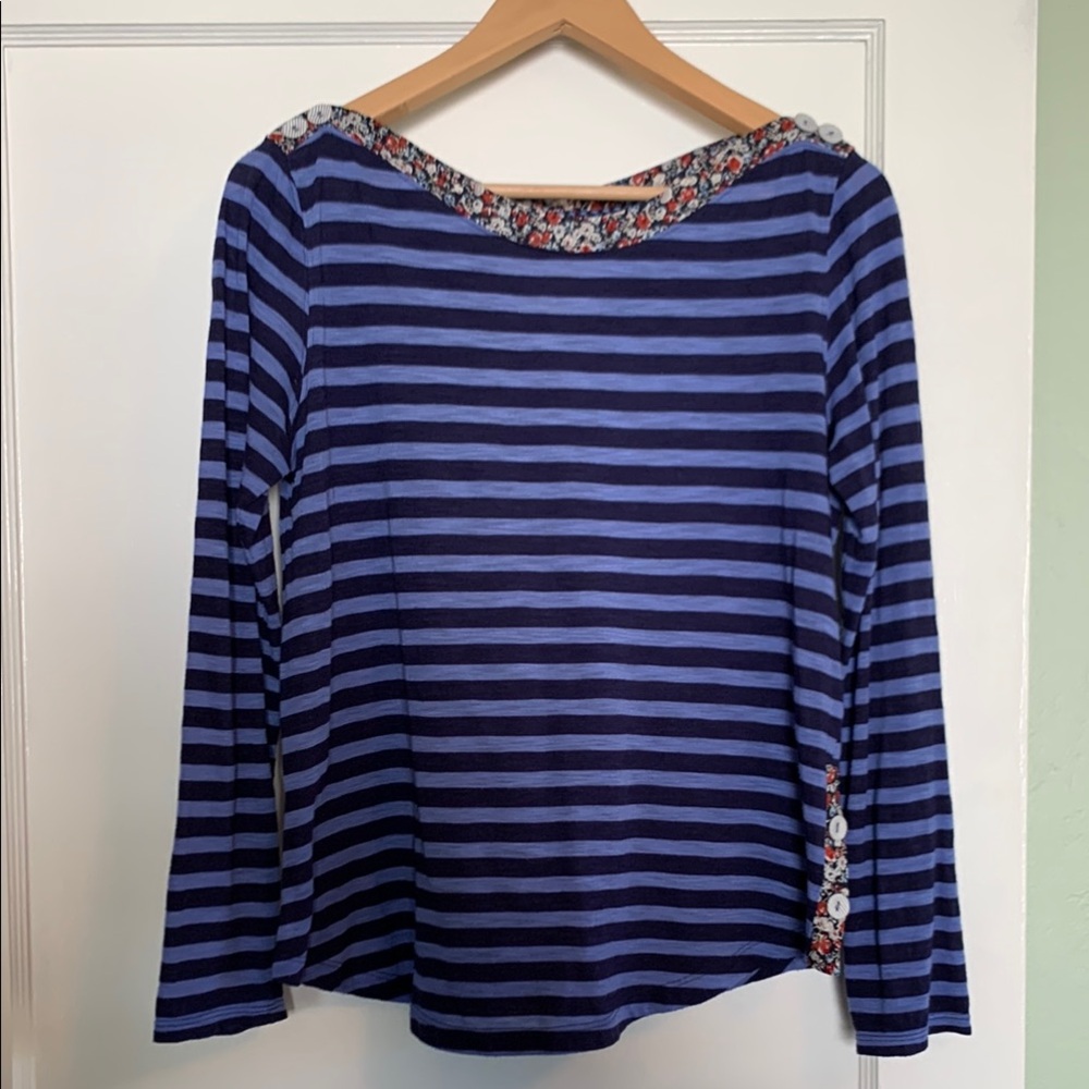 Anthropologie Striped Blue Blouse w/ Button Details